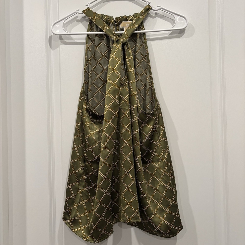 Michael Kors Womens Green Satin Gold Chain Halter Tank Top Size Large